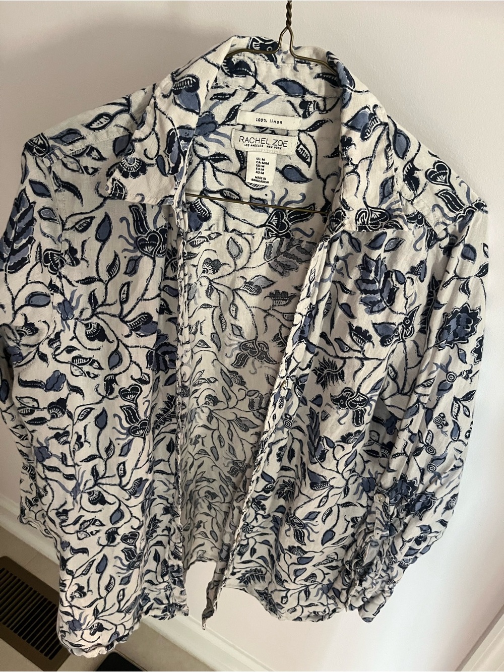 Rachel Zoe White & Navy Floral Linen Shirt